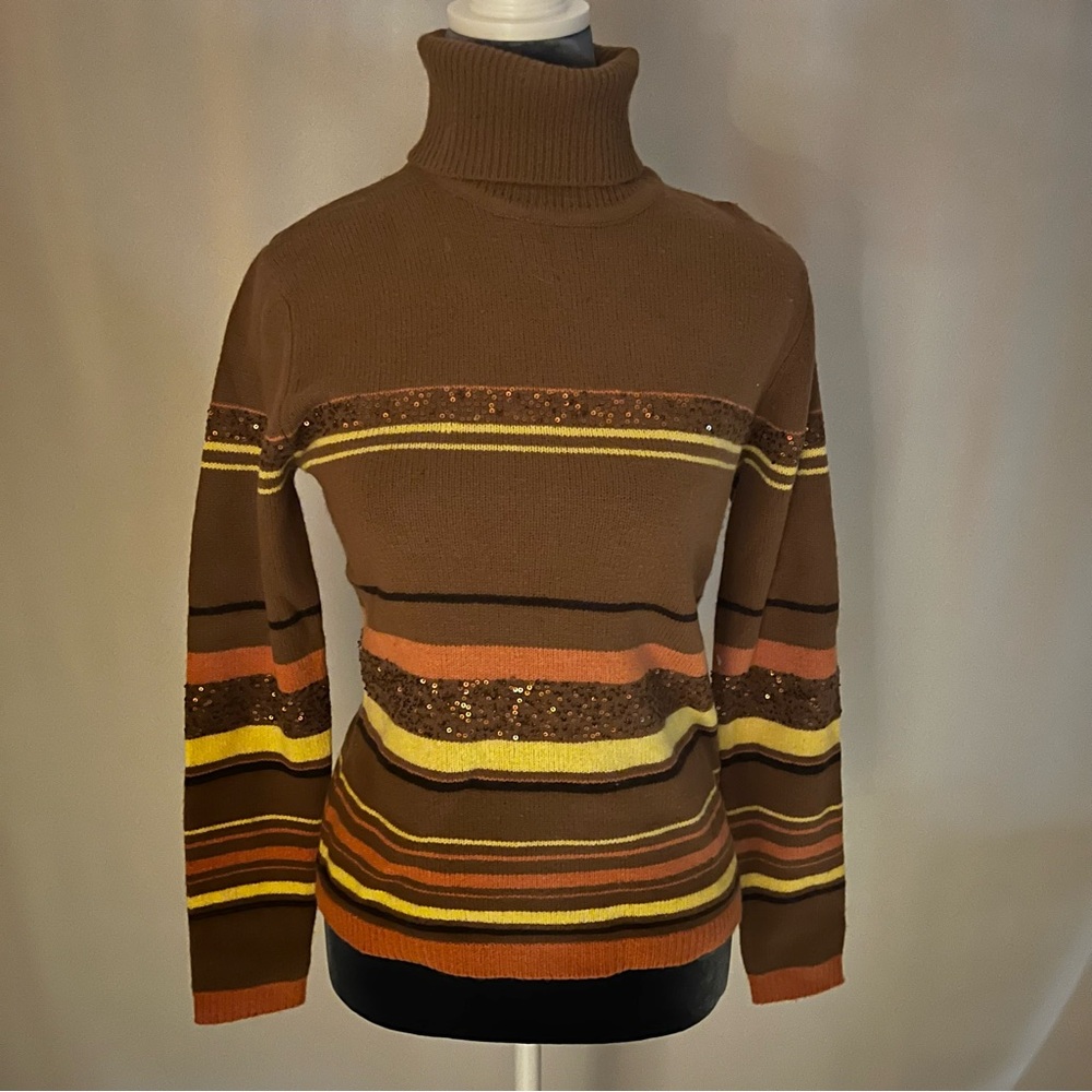 Casual Corner Multicolor Striped Turtleneck Sweater